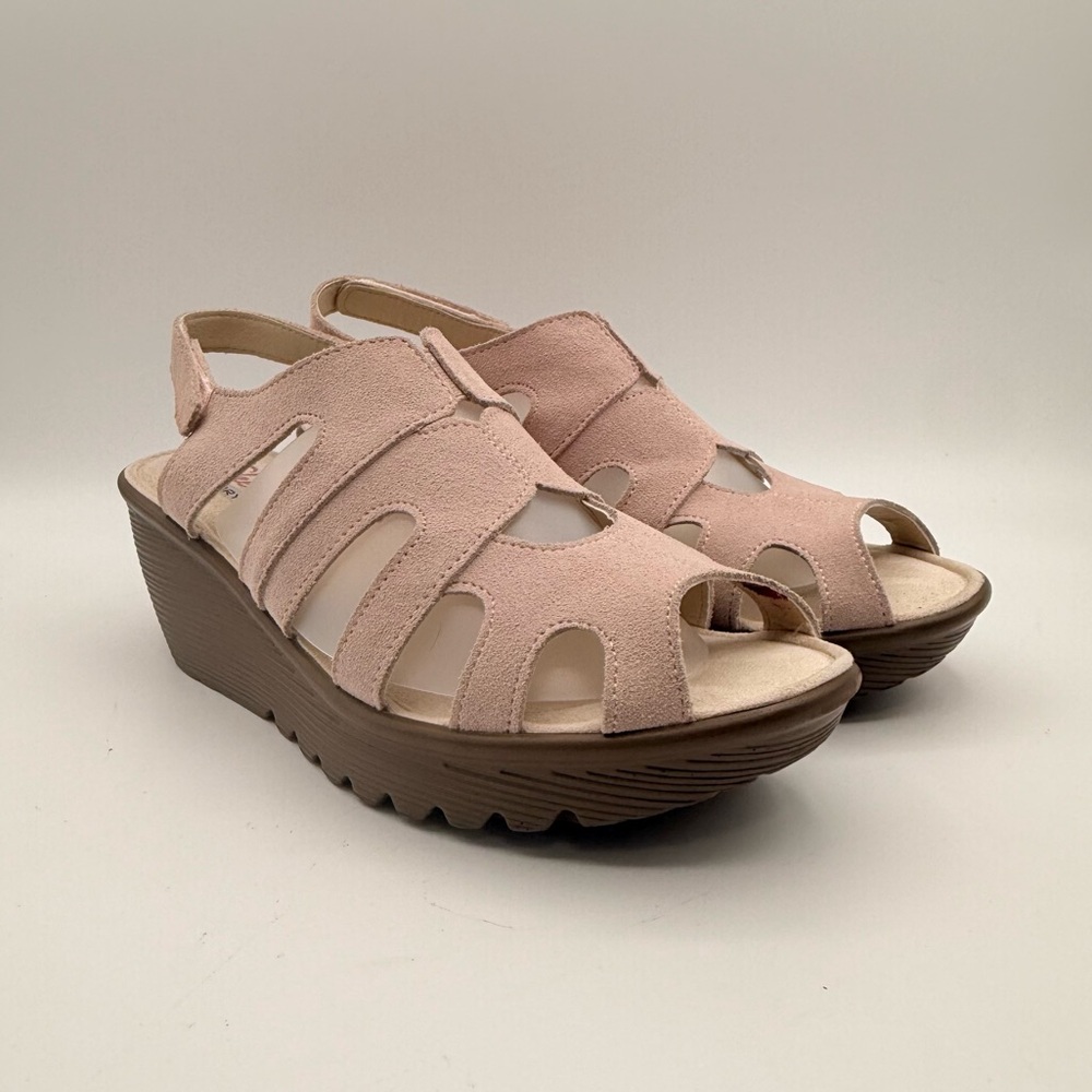 Skechers Memory Foam Pink Suede Wedge Sandals Comfort Slingback Shoe Women’s 8 - Picture 6 of 16